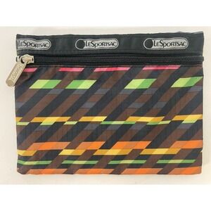 Lesportsac Zip pouch Cosmetics Geometric multicolor Travel EUC!